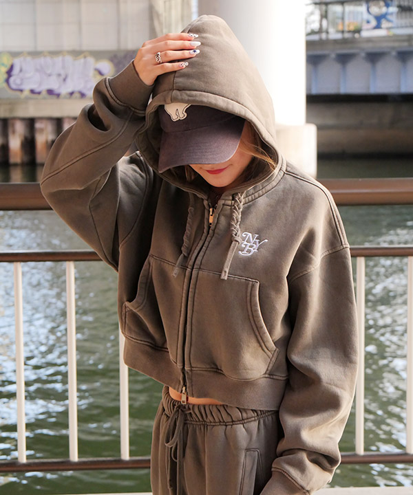OG PIGMENT CROPPED ZIP HOODIE(WOMEN)