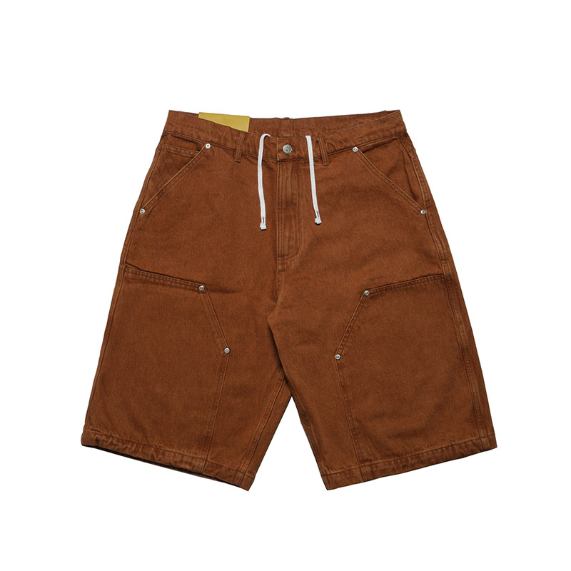 W KNEE BIG DENIM SHORTS -BROWN-