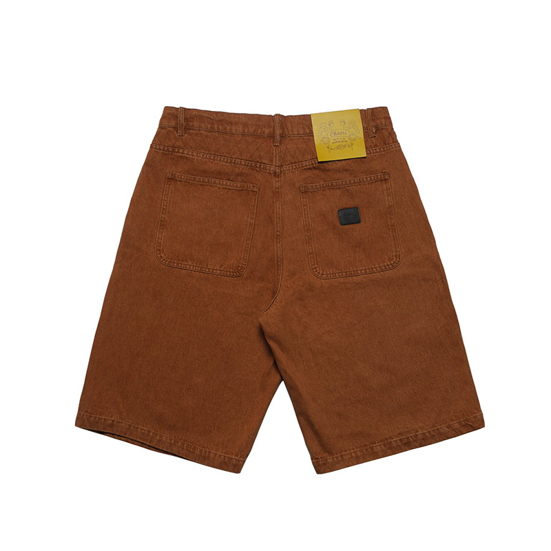 W KNEE BIG DENIM SHORTS -BROWN-