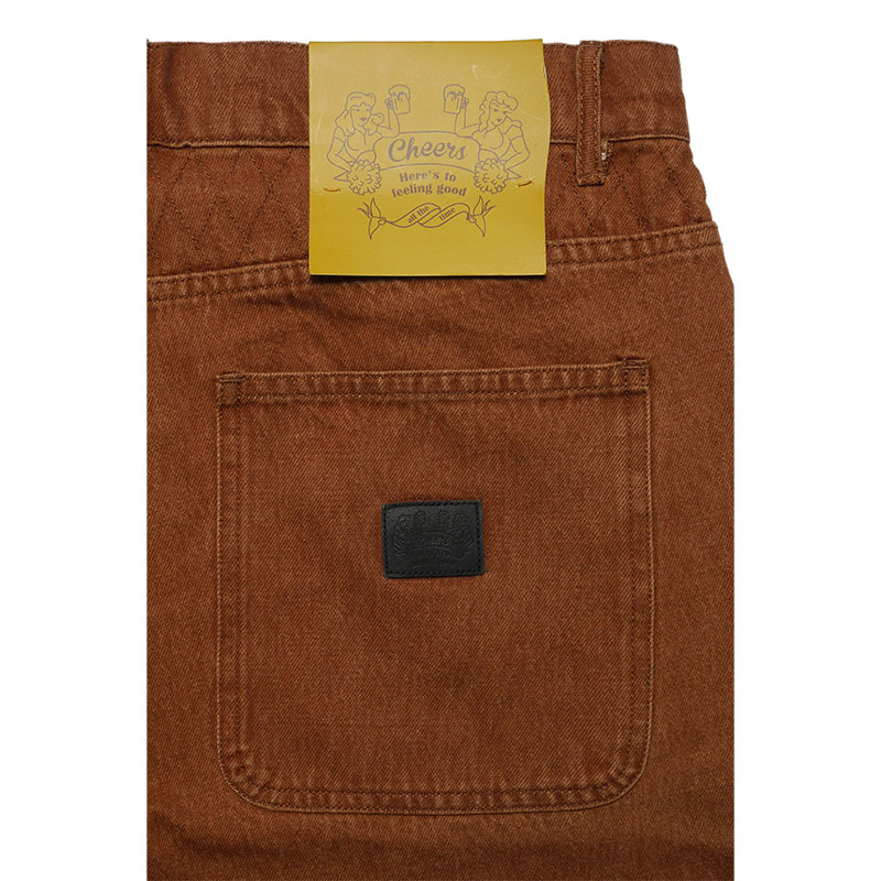 W KNEE BIG DENIM SHORTS -BROWN-