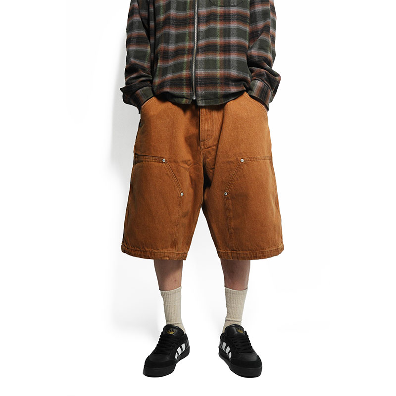 W KNEE BIG DENIM SHORTS -BROWN-