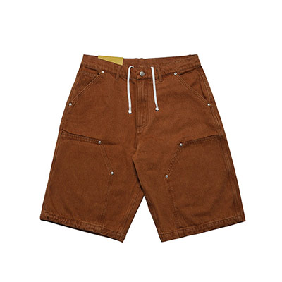 W KNEE BIG DENIM SHORTS -BROWN-