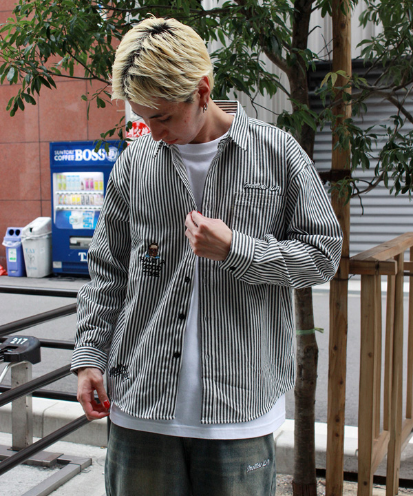 HICKORY STRIPE SHIRTS -ホワイト/ブラック-