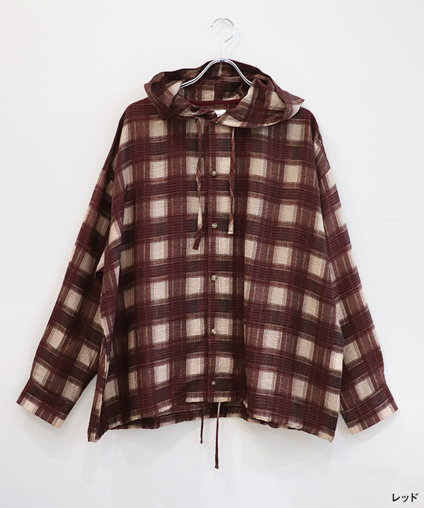 SHEER CHECK HOODED SHIRT