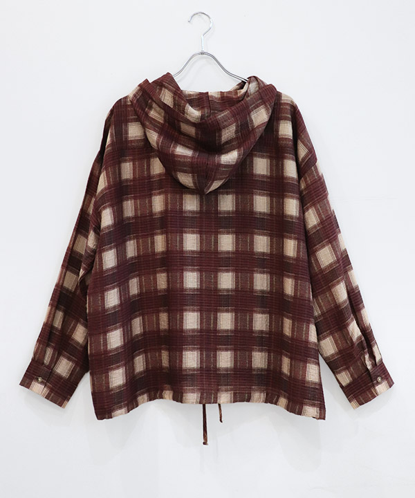 SHEER CHECK HOODED SHIRT