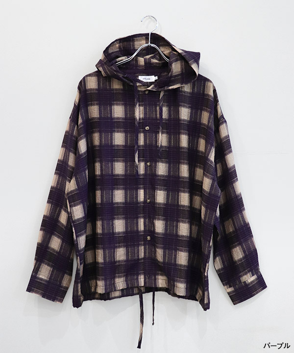 SHEER CHECK HOODED SHIRT
