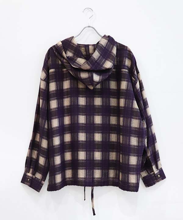 SHEER CHECK HOODED SHIRT