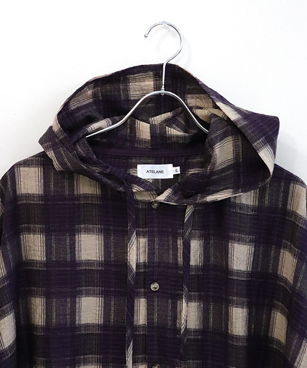 SHEER CHECK HOODED SHIRT