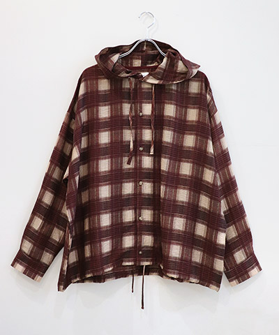 SHEER CHECK HOODED SHIRT