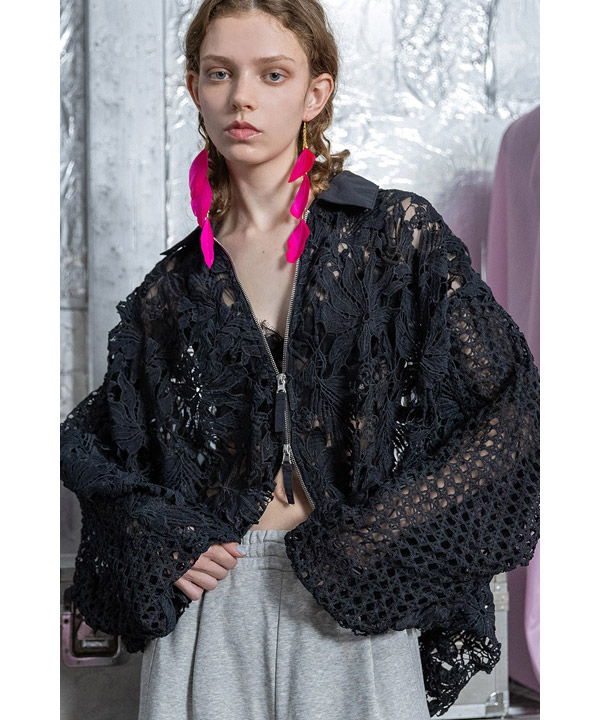 LACE BALLOON BLOUSON -ブラック-