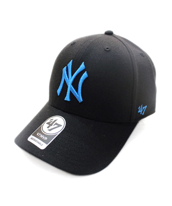 Yankees Snapback ’47 MVP Black x Neon Blue Logo -BLACK/BLUE-